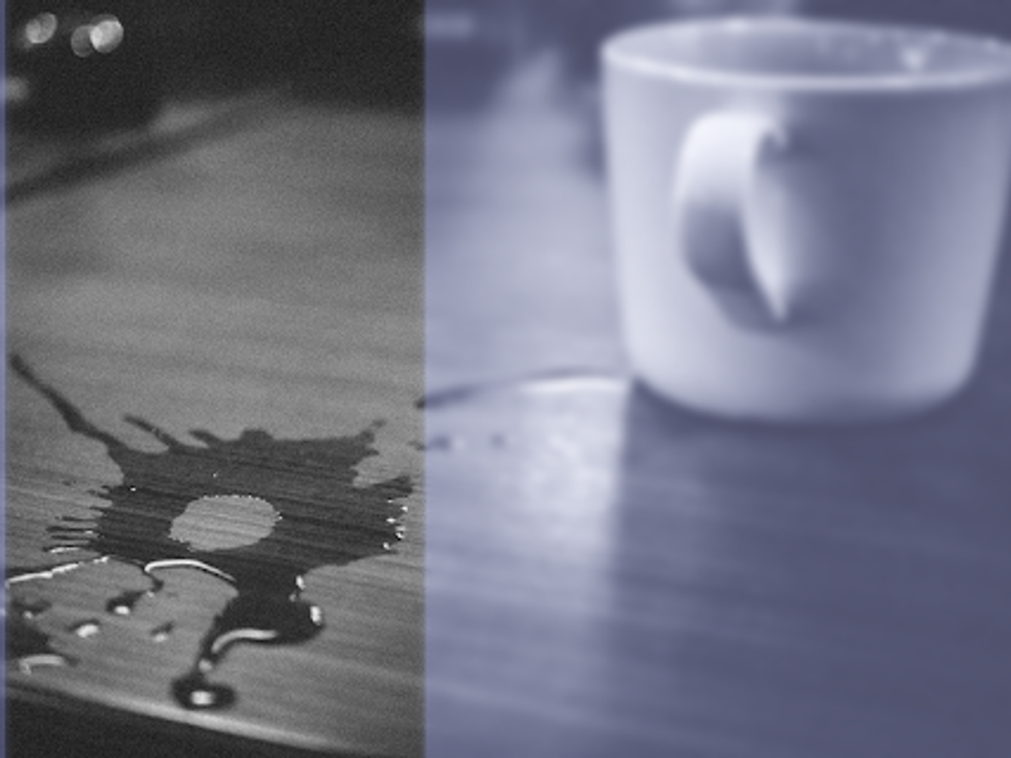 Photo of a mug with spilled tea on a table
