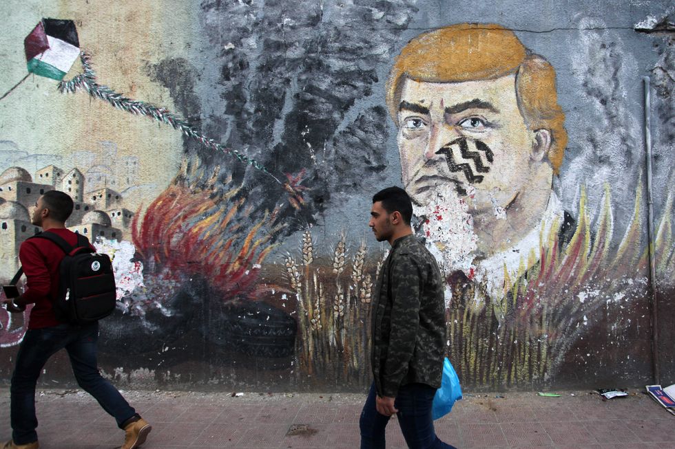 Photo of a mural of Donald Trump in Gaza City