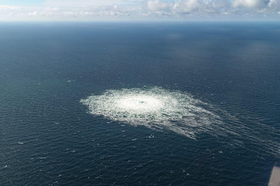 Photo of a Nord Stream pipeline leaking into the Baltic Sea after the September 2022 explosion