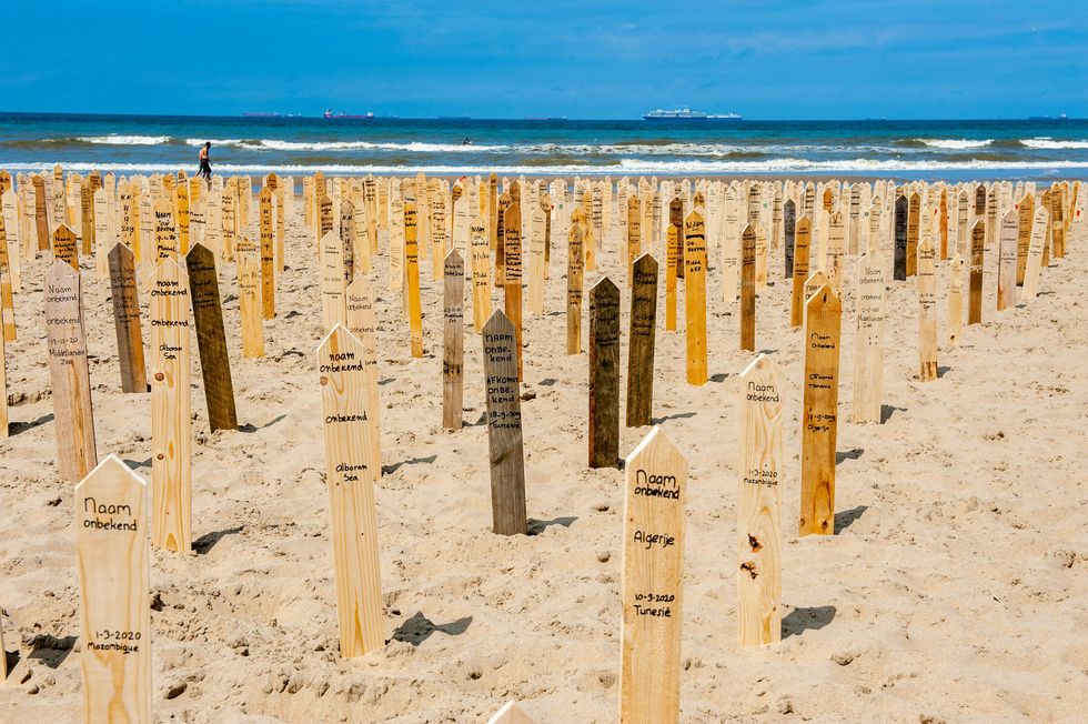 Photo of a pop-up memorial in The Hague (in the Netherlands), on 'World Refugee Day.'