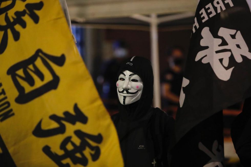 photo of a protest against China in Taipei