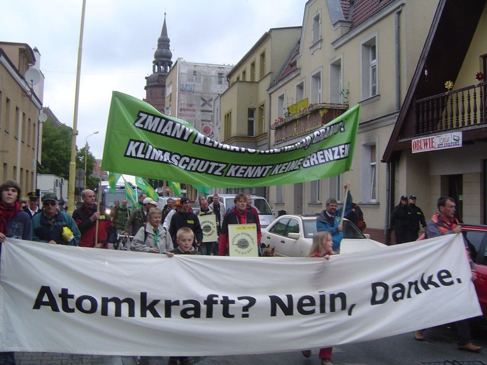 Photo of a protest against the construction of a nuclear plant in Poland