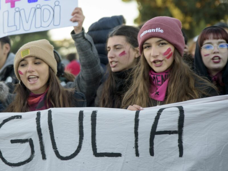 Photo of a protest, in Rome on November 25, 2023, following Giulia Cecchettin's murder.