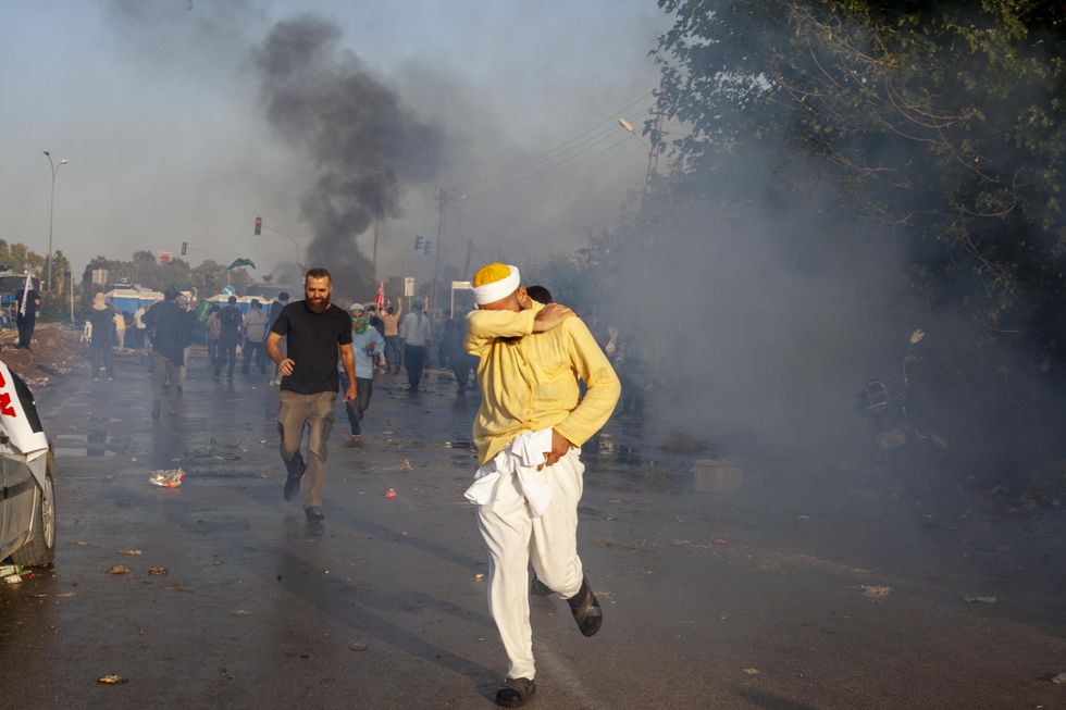 Photo of a protester at a pro-Palestinian rally outside the U.S. Incirlik Air Base