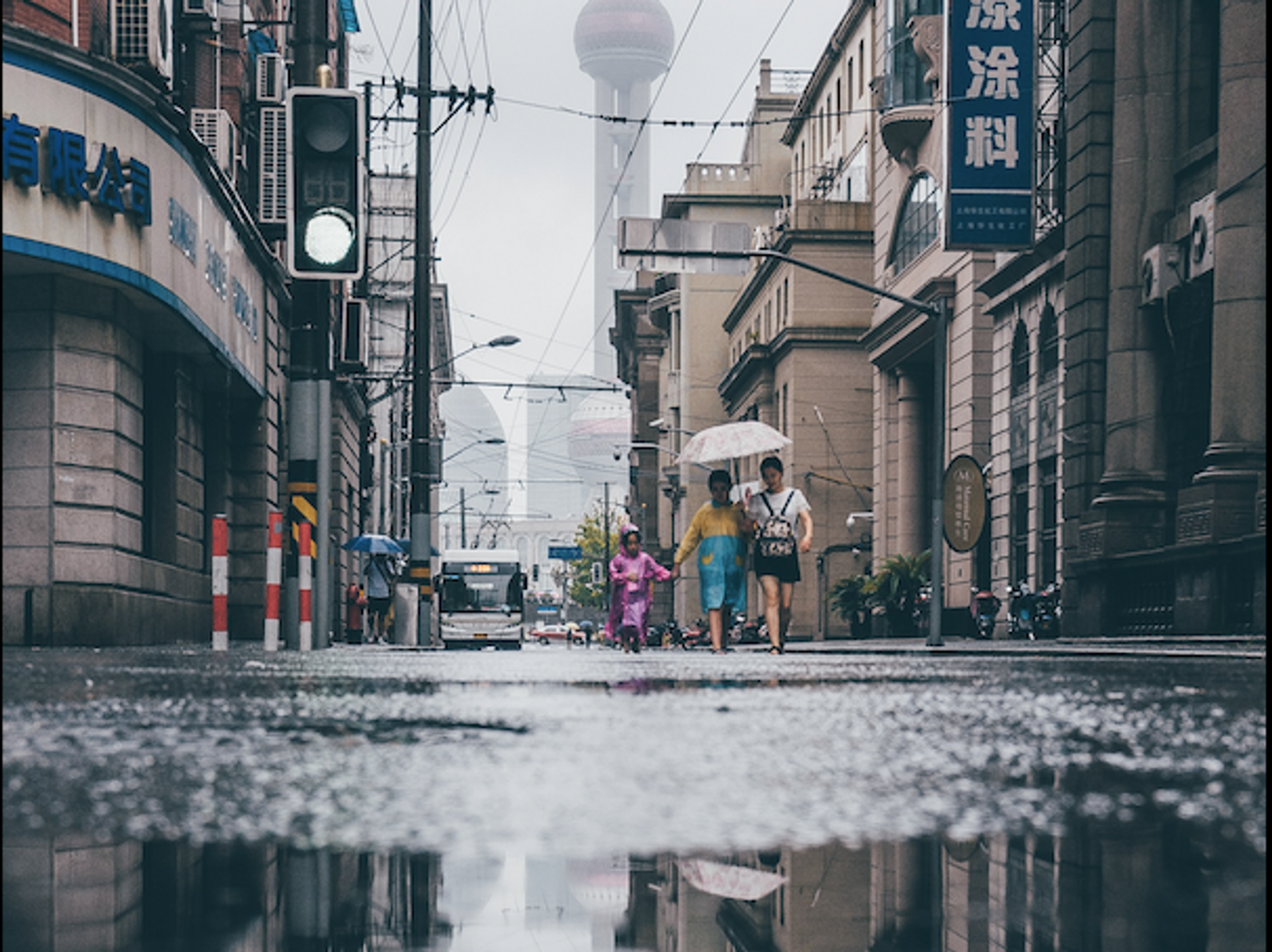 photo of a puddle in a street in Shanghai