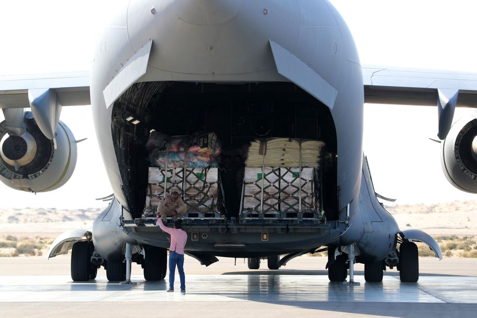 Photo of a Qatar Emiri Air Force plane carrying humanitarian aid for Gaza