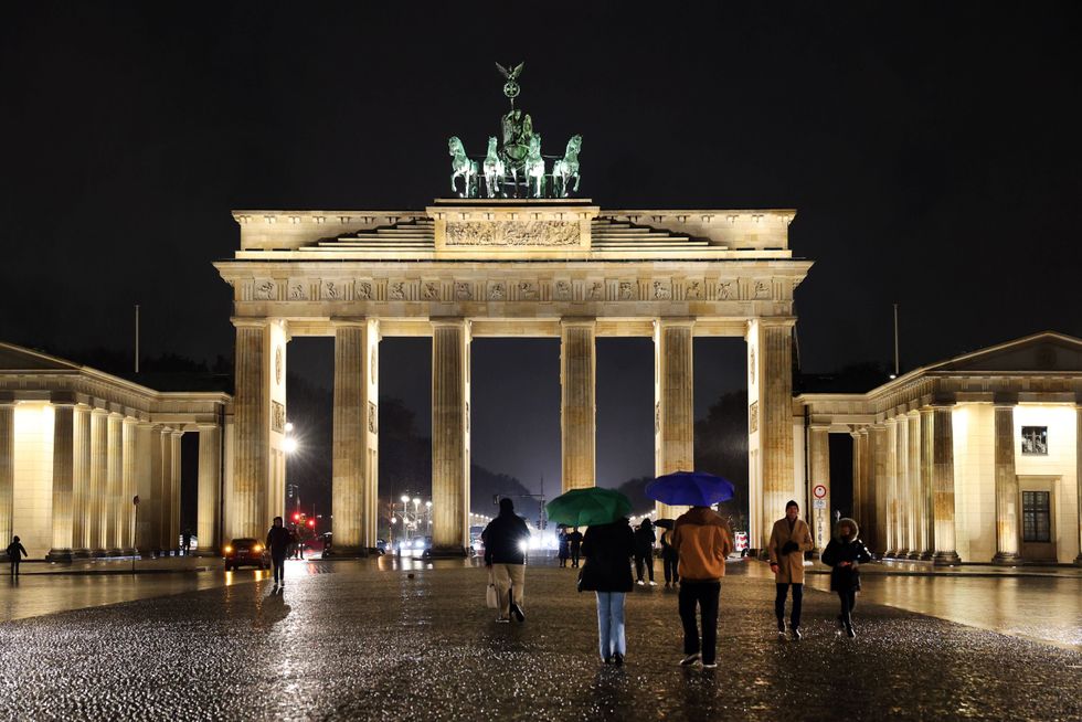 Photo of a rainy night near Berlin's Brandenburg Gate on Nov. 19