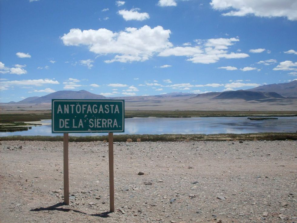 Photo of a road sign for the Antofagasta de la Sierra, in the Catamarca region of Argentina