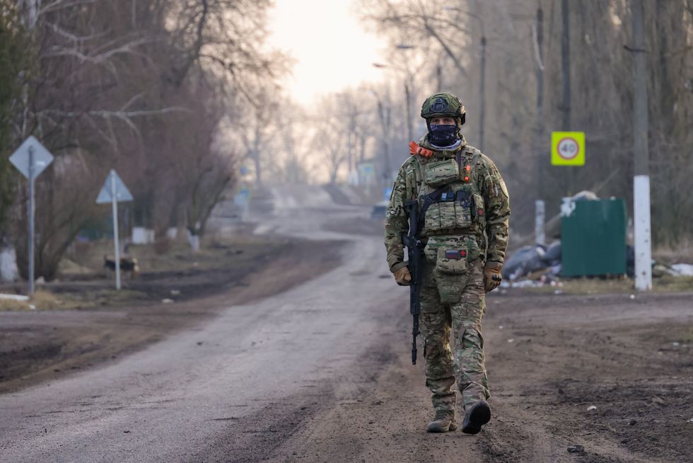 photo of a russian soldier on the road