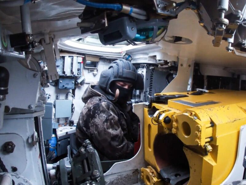 Photo of a Russian Western Military District soldier inside a tank during a mission in Ukraine on March 7