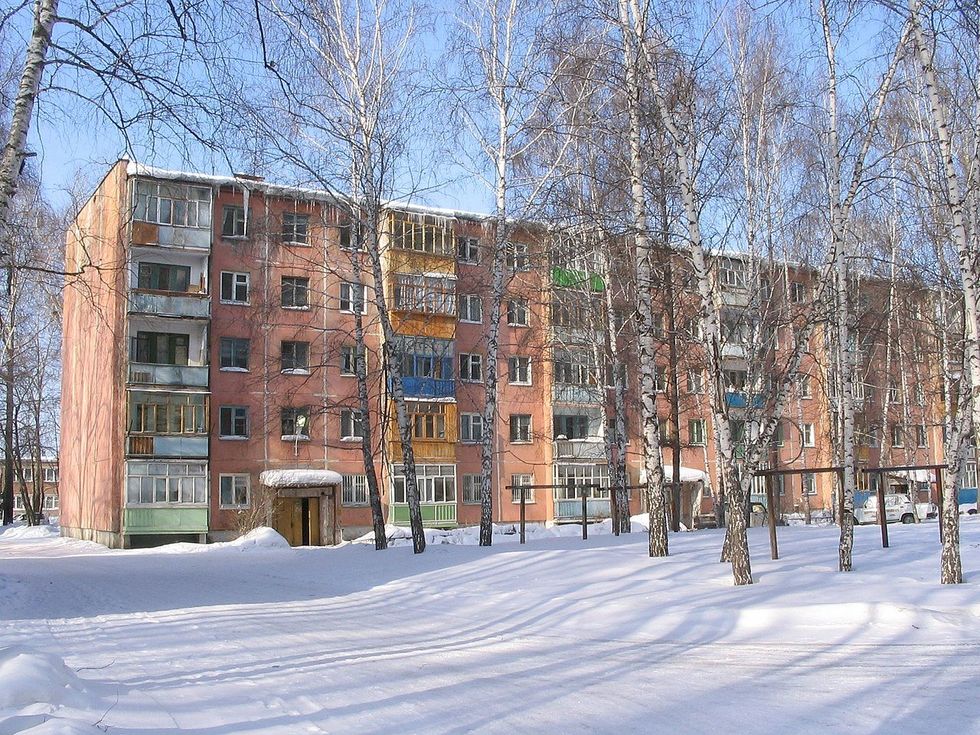 Photo of a typical panel "Khrushchev house" in Tomsk, Siberia, Russia