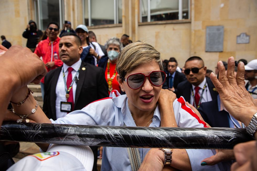 photo of a , Verónica Alcocer, wife of Colombian President Gustavo Petro, meeting supporters