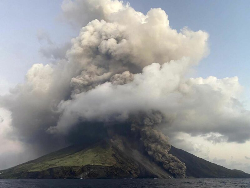 photo of a volcano erupting