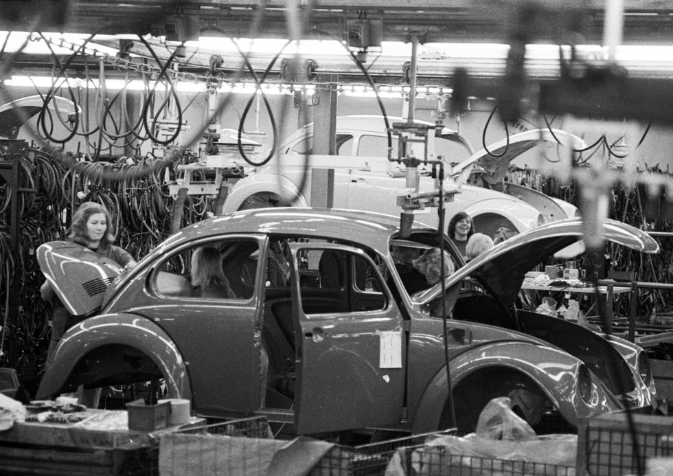 photo of a VW beetle in factory
