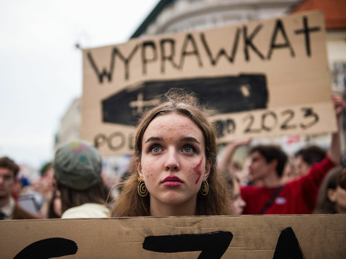 Photo of a woman at a pro-abortion protest in Warsaw on June 14.