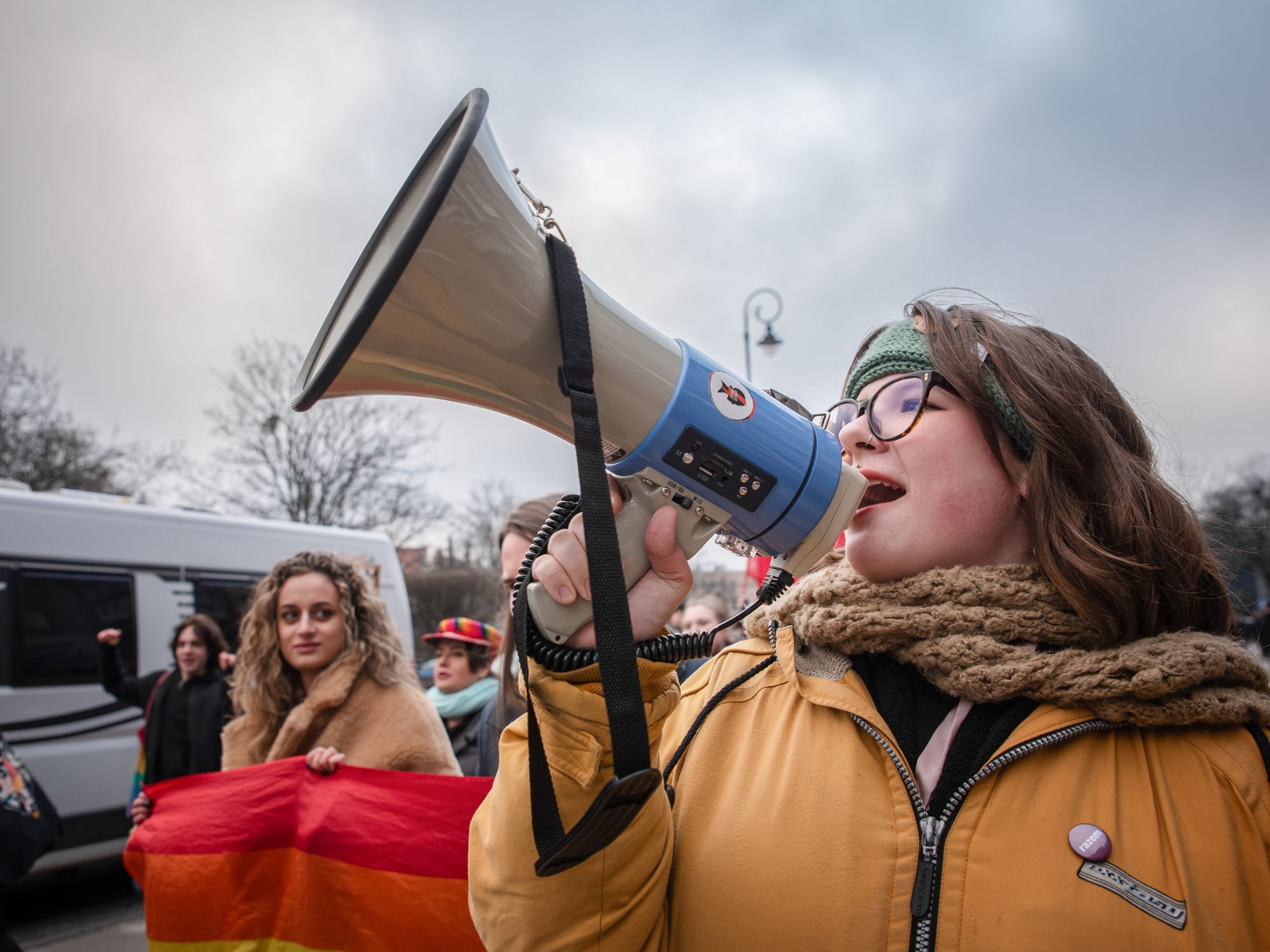 photo of a woman with bullhorn