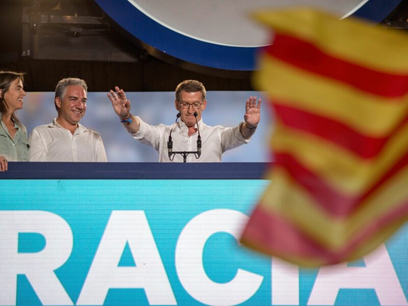Photo of Alberto Nuñez Feijoo, leader of the PP, delivering a speech in Madrid after yesterday's election