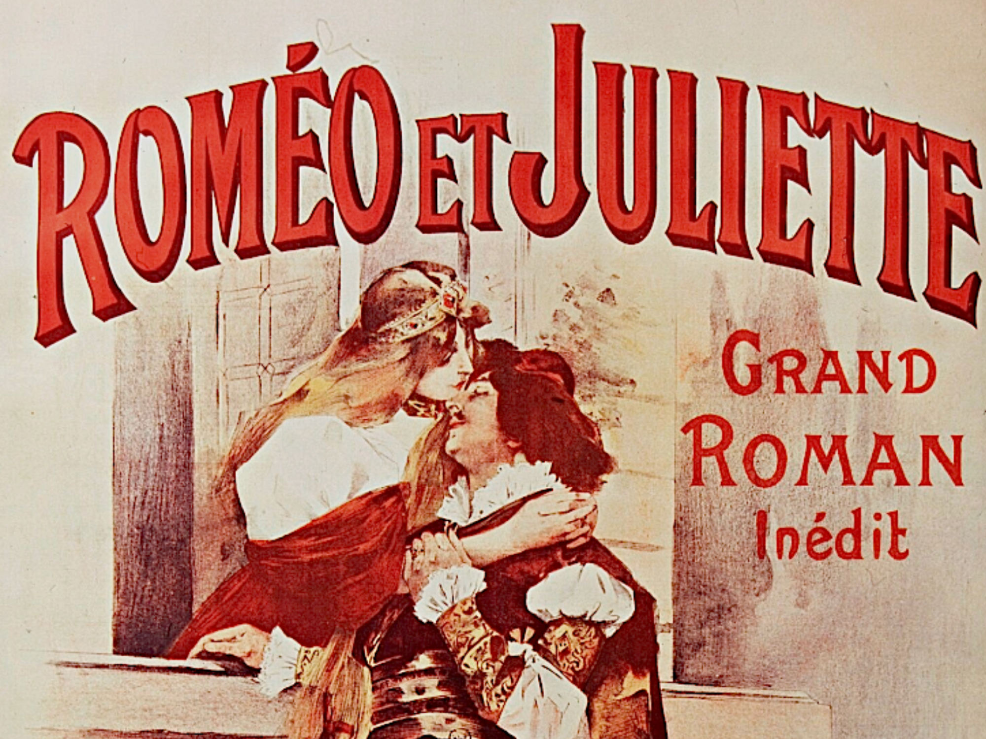 Photo of an advertising poster for a French edition of Shakespeare's "Romeo and Juliet", circa 1897