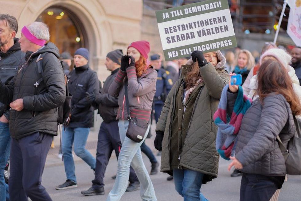 Photo of an anti-vaccinal pass protest in Stockholm in Nov. 2021