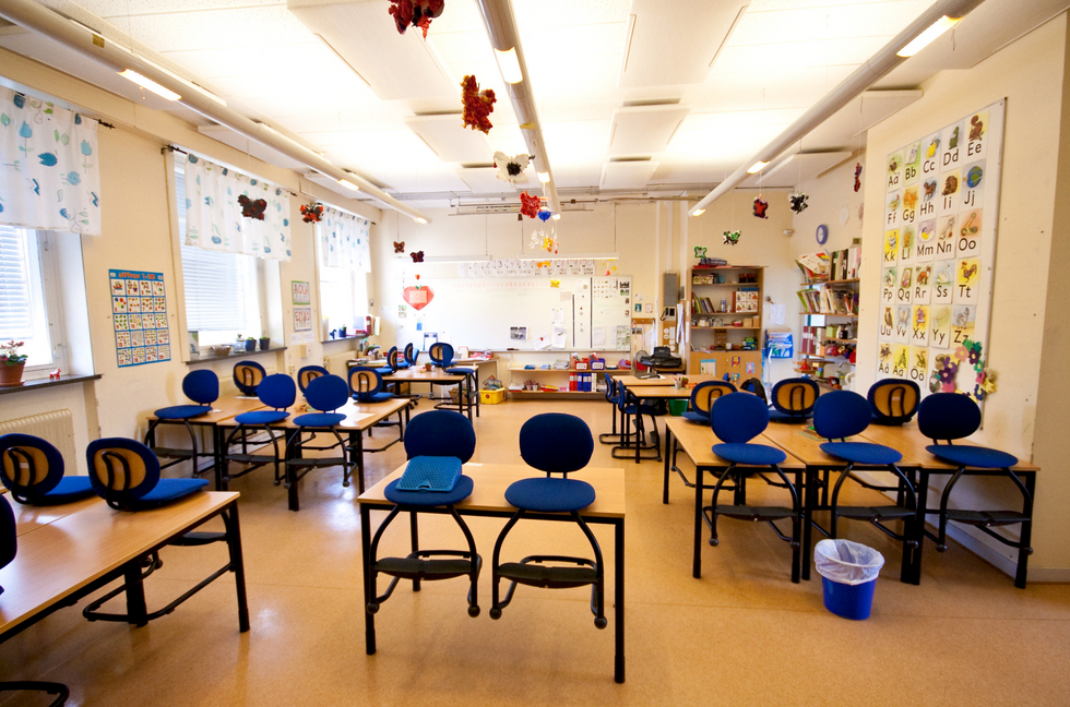 Photo of an empty classroom in Sweden