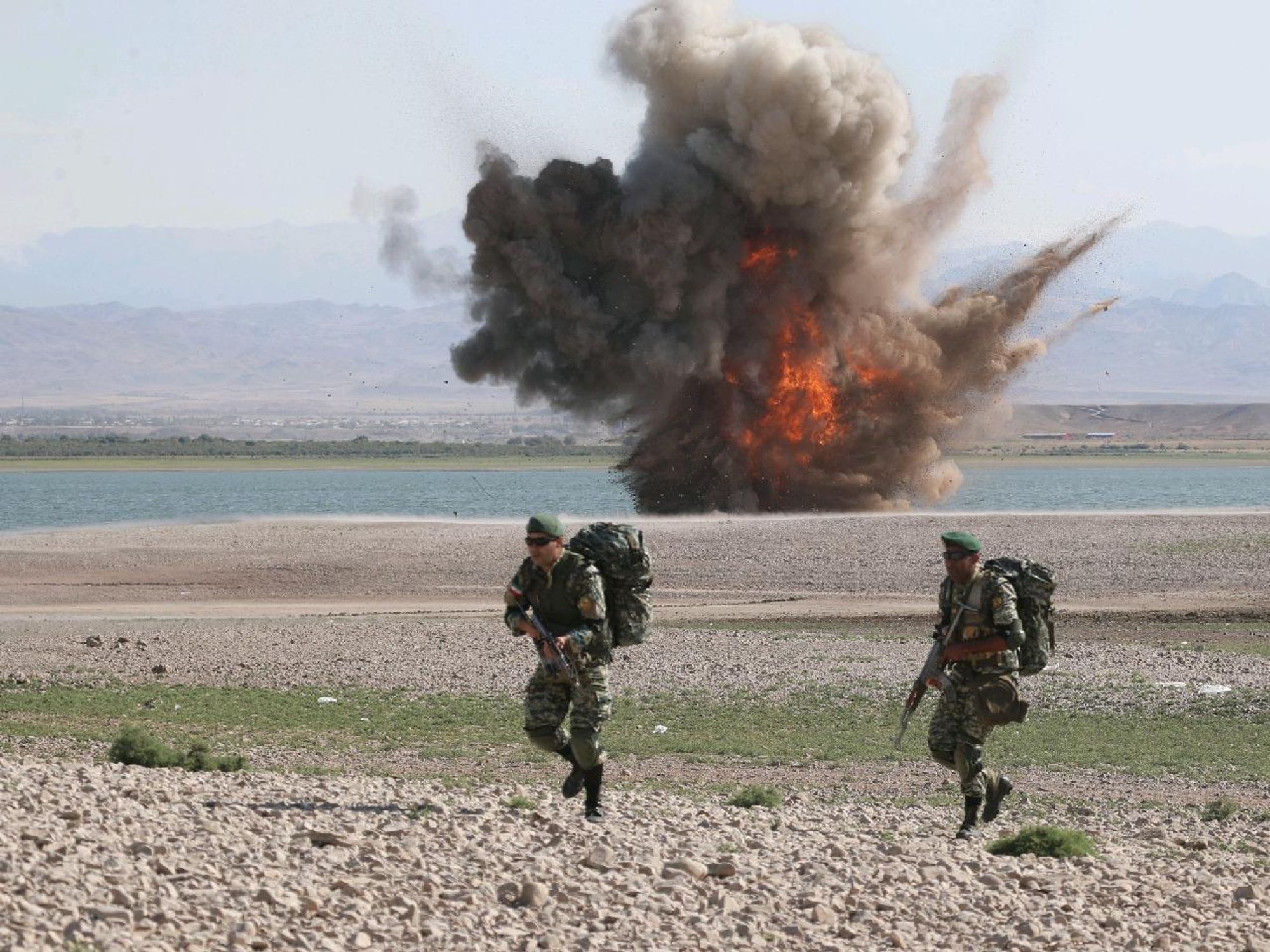Photo of an explosion during Iranian military exercises near the Azerbaijan border.