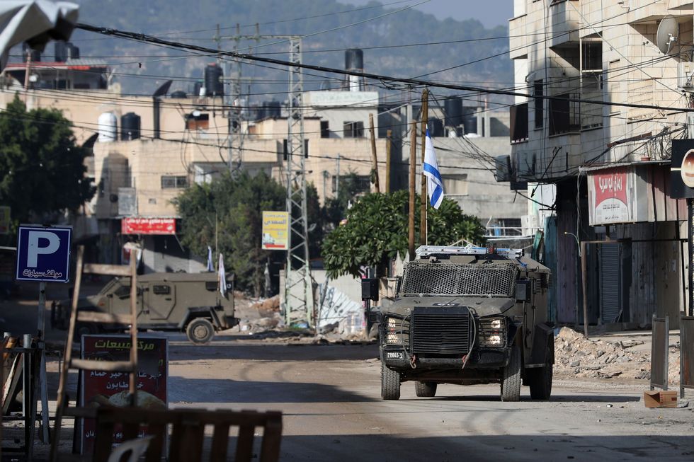 Photo of an Israeli military vehicle near the Jenin refugee camp in the West Bank.