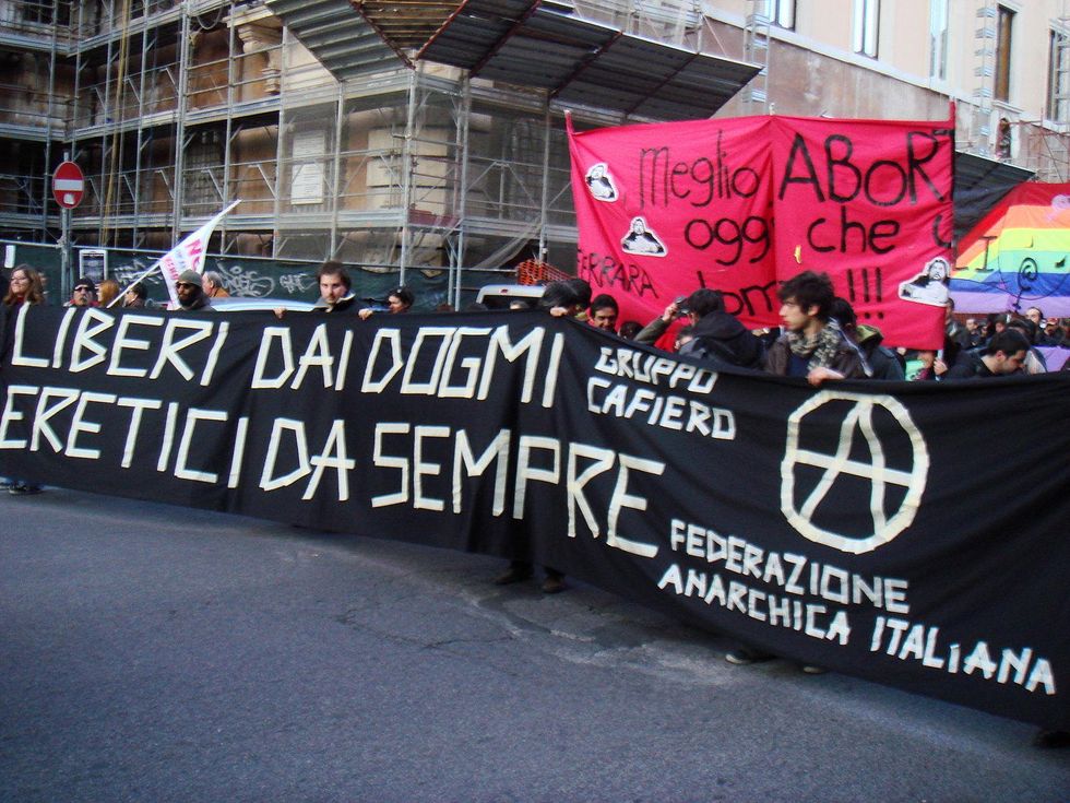 photo of Anticlerical demonstration "Facciamo Breccia", 9 february 2008, Rome, Italy.