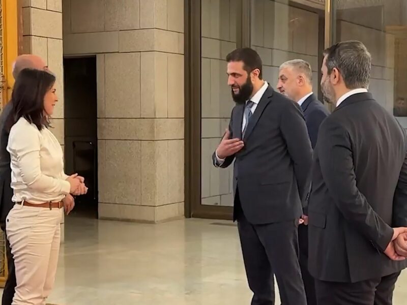photo of baerbock and sharaa not shaking hands
