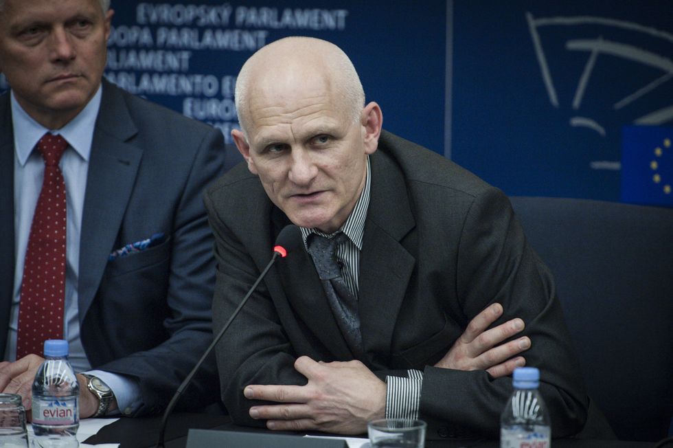 Photo of Belarusian human rights activist Ales Bialiatski during the second day of plenary session at the European Parliament headquarters in Strasbourg, France in 2014.