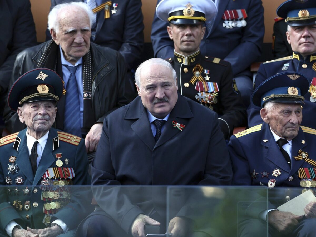 Photo of Belarusian President Alexander Lukashenko (center) in Moscow on May 9