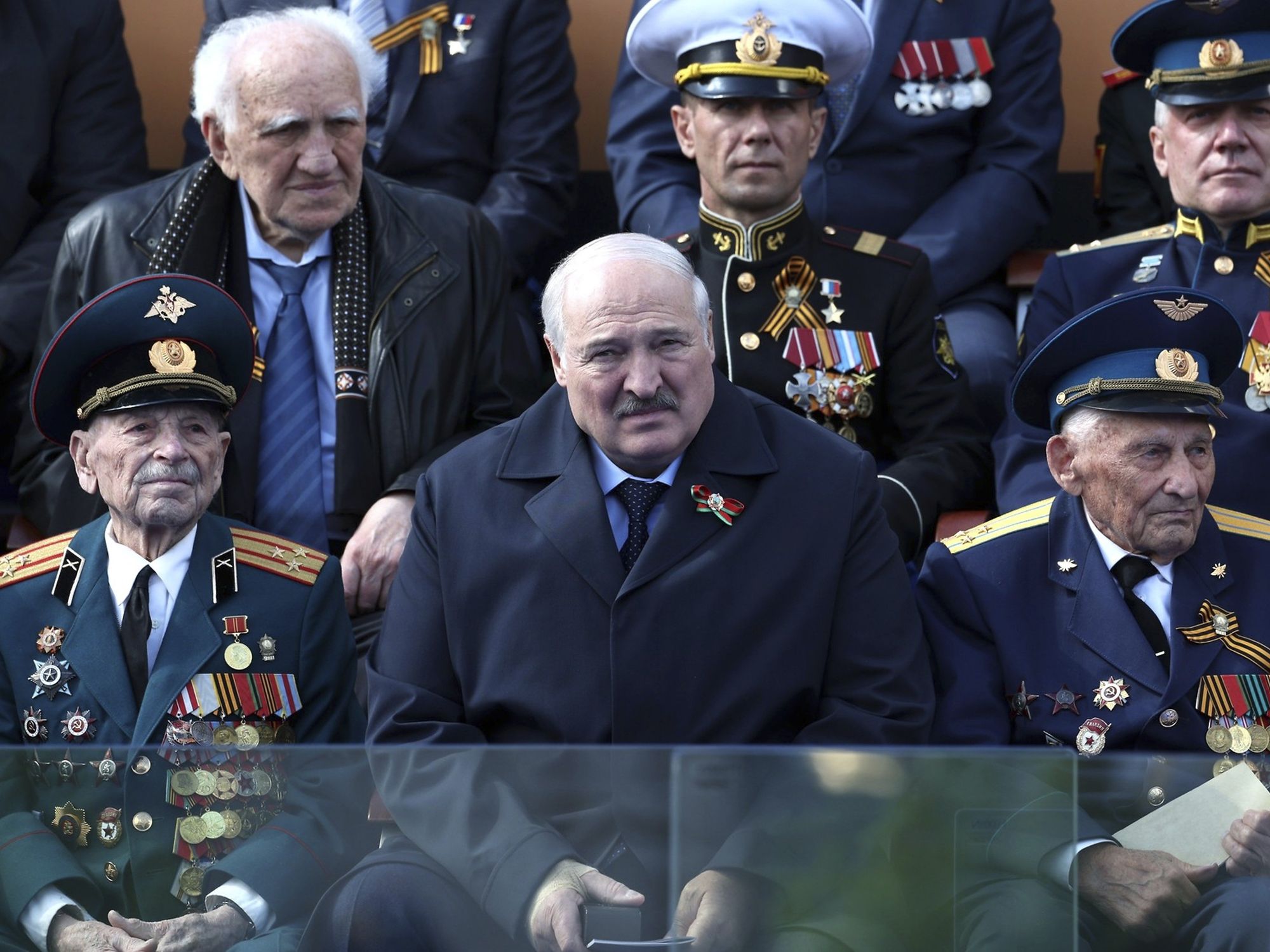 Photo of Belarusian President Alexander Lukashenko (center) in Moscow on May 9