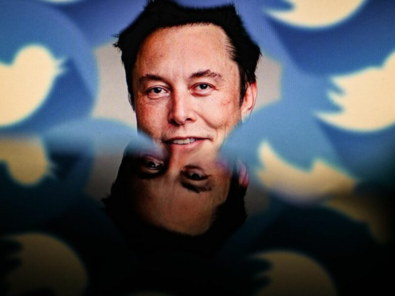 Photo of billionaire Elon Musk with Twitter logo