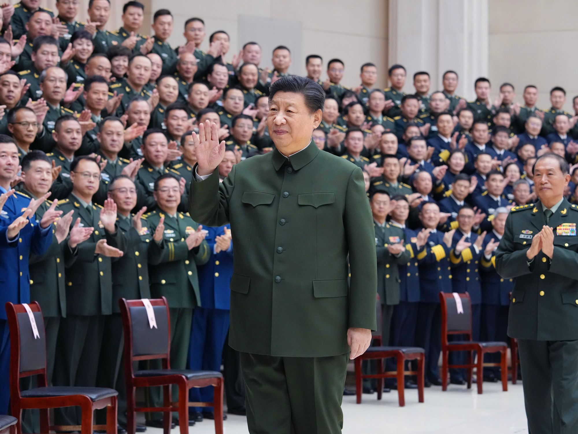 Photo of Chinese President Xi Jinping meeting with troops stationed in north China's Tianjin Municipality on Feb. 2.