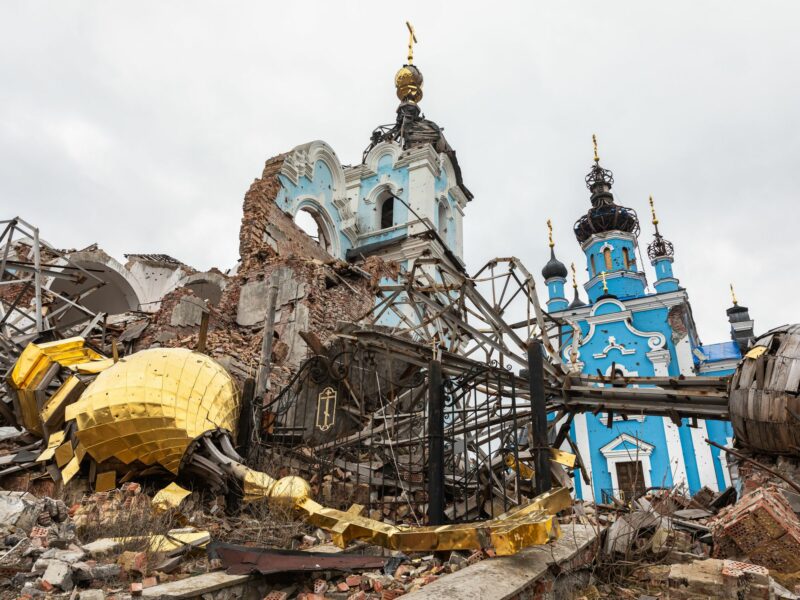 Photo of church destroyed by war in Donetsk