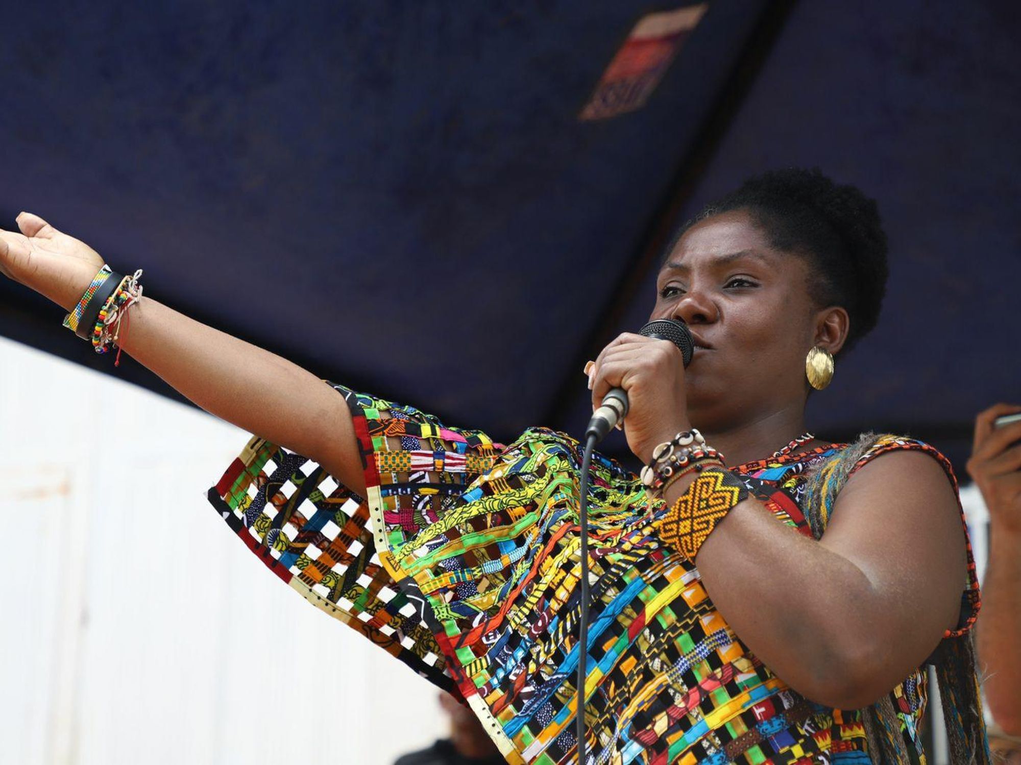 Photo of Colombian politician Francia Marquez wearing a colorful dress