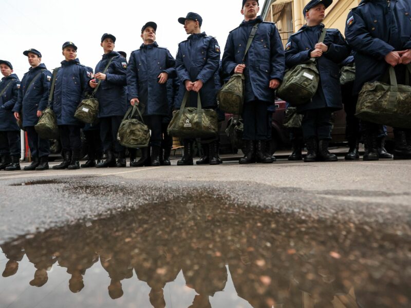 Photo of conscripts lined up before leaving to join the Russian Armed Forces