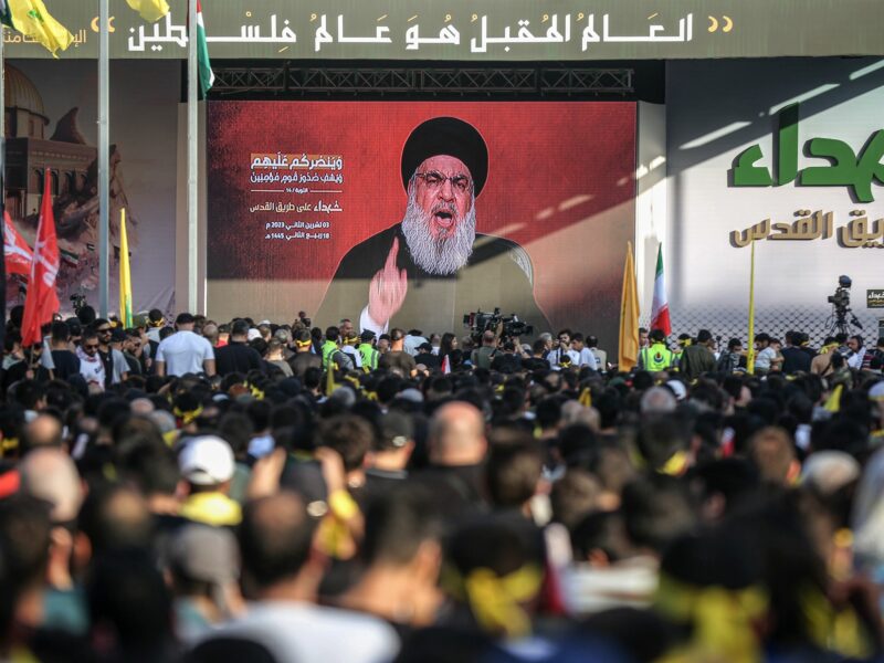 Photo of crowd listening to Hezbollah leader Hassan Nasrallah speech in Lebanon​
