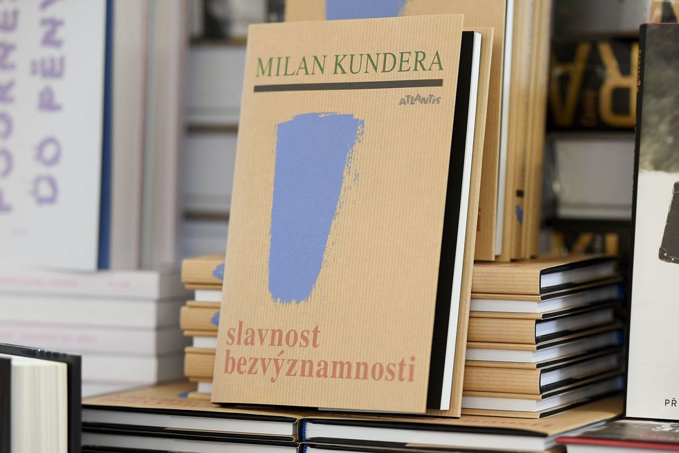 Photo of Czech-language copies of Milan Kundera's novel, The Festival of Insignificance in a bookstore in Brno, Czech Republic.