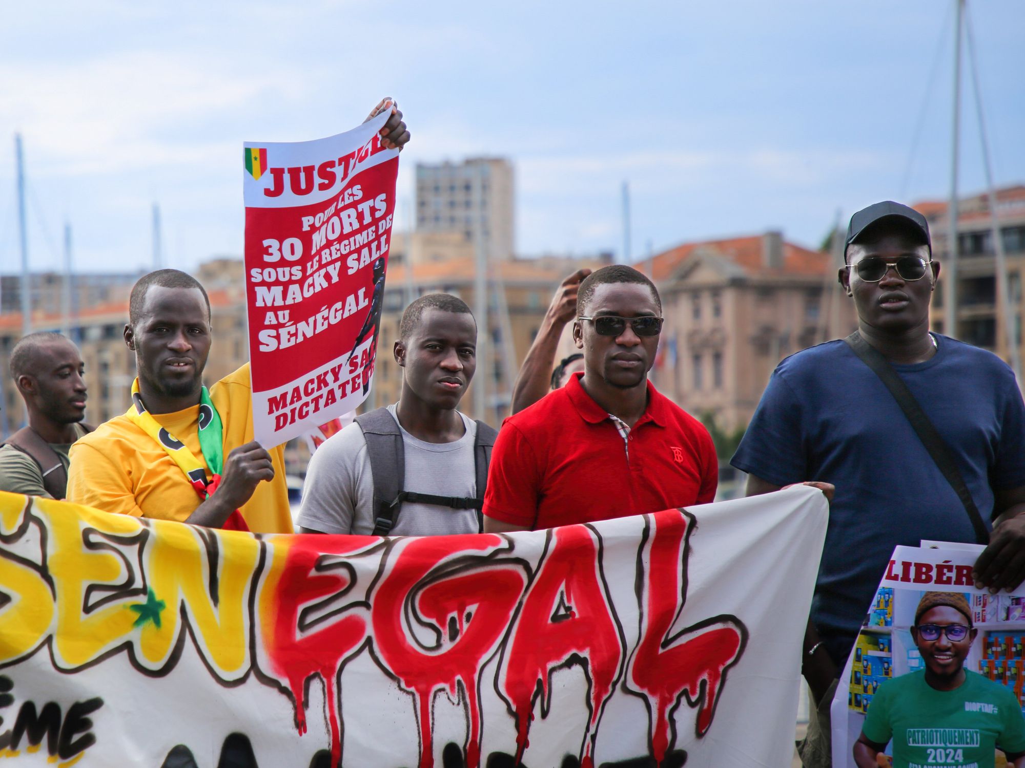 Photo of demonstrators in Marseille, France against the regime of Senegalese President Macky Sall in 2023
