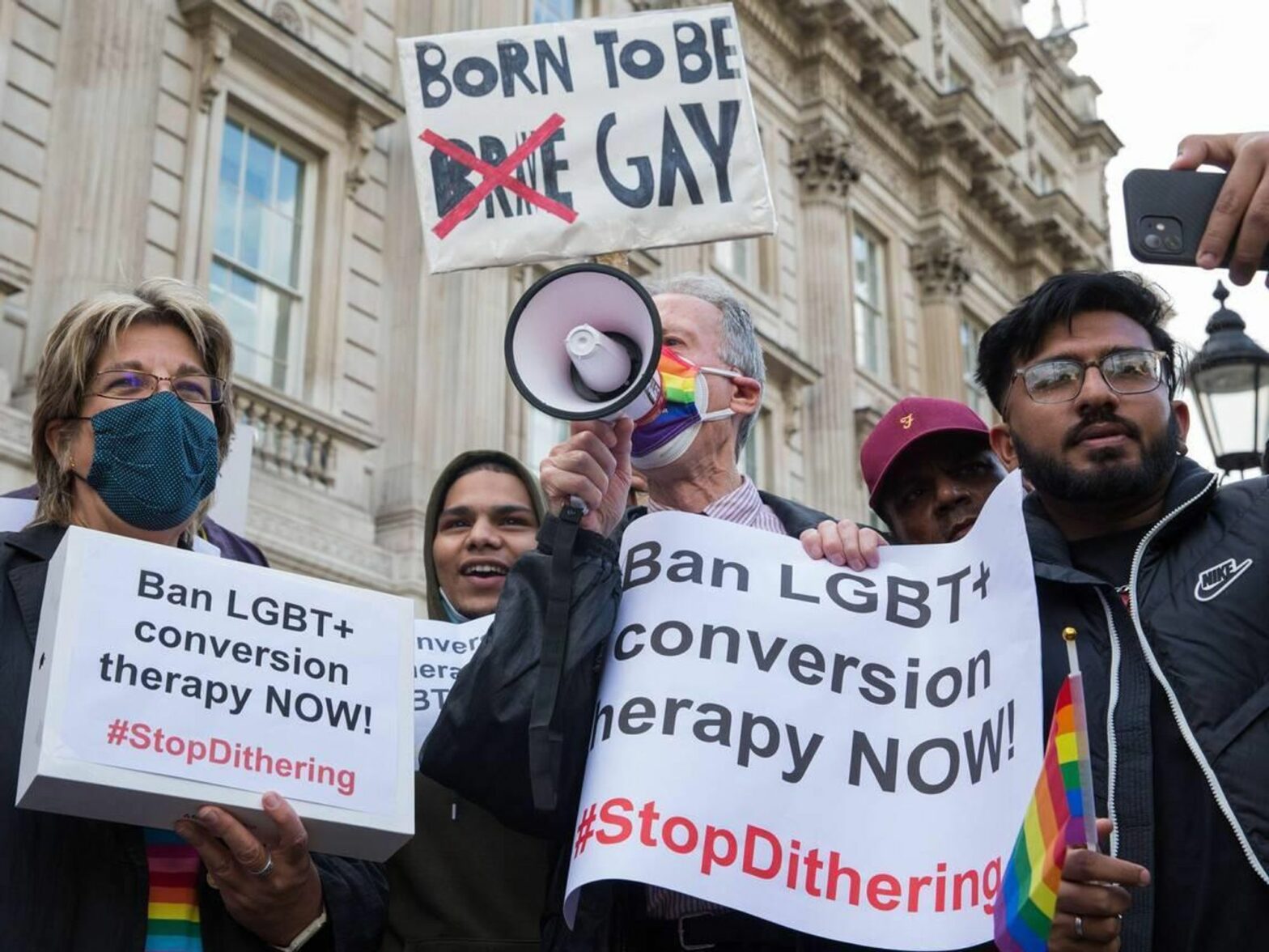 Photo of demonstrators in the UK against conversion therapy