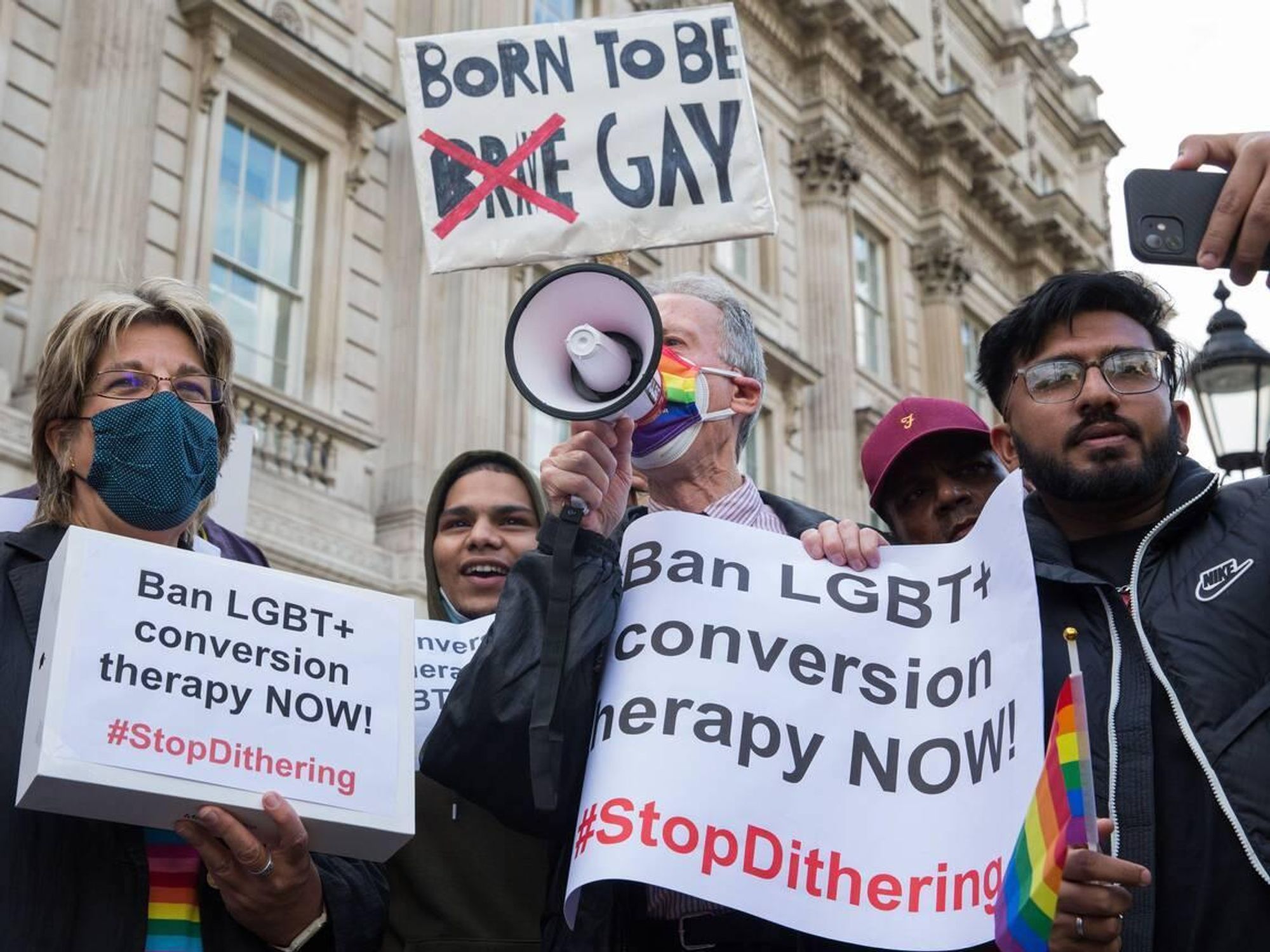 Photo of demonstrators in the UK against conversion therapy