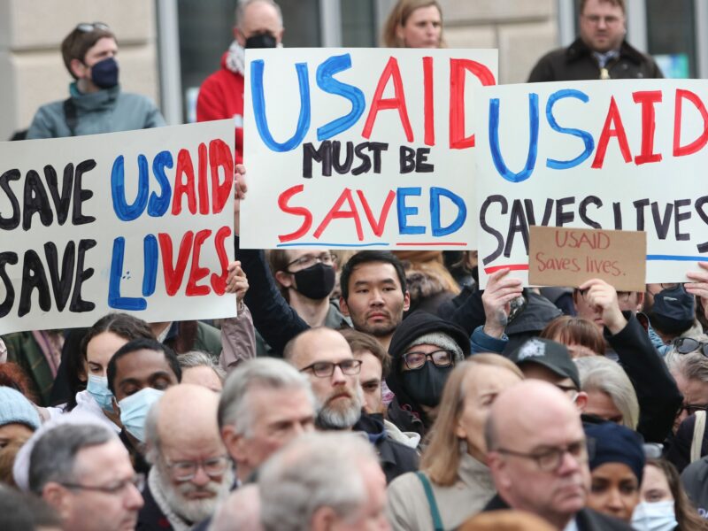 photo of ​Protesters on Monday outside the USAID headquarters