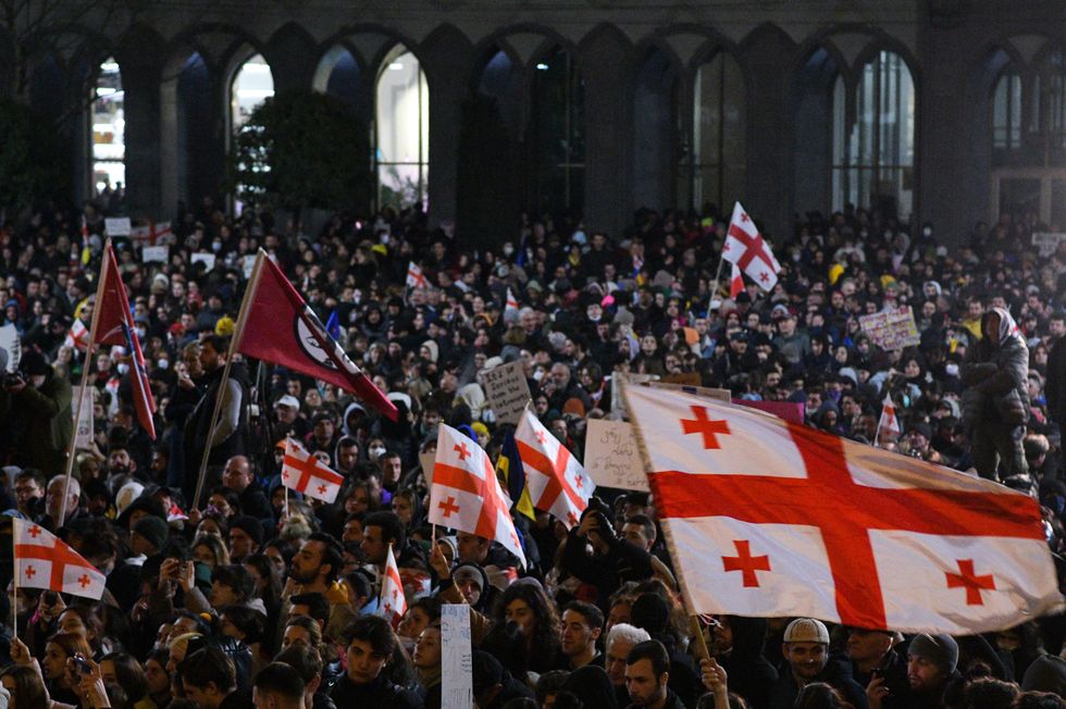 Photo of ​protests against the Foreign Agent Law in Tbilisi, Georgia, in March 2023.