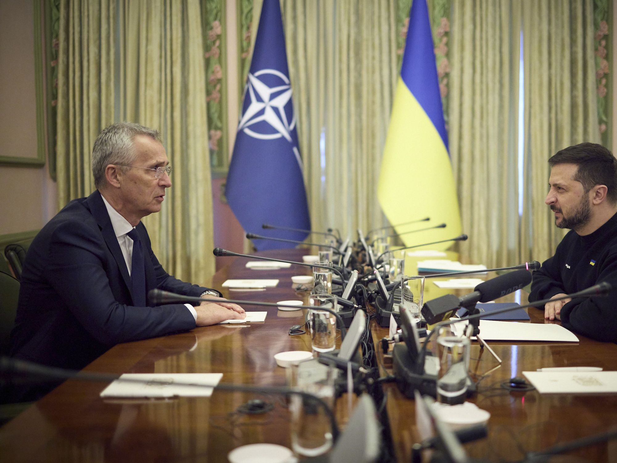 Photo of ​Ukrainian President Volodymyr Zelenskyy hosts a face-to-face bilateral meeting with NATO Secretary General Jens Stoltenberg at the Mariinsky Palace, April 20, 2023 in Kyiv, Ukraine.