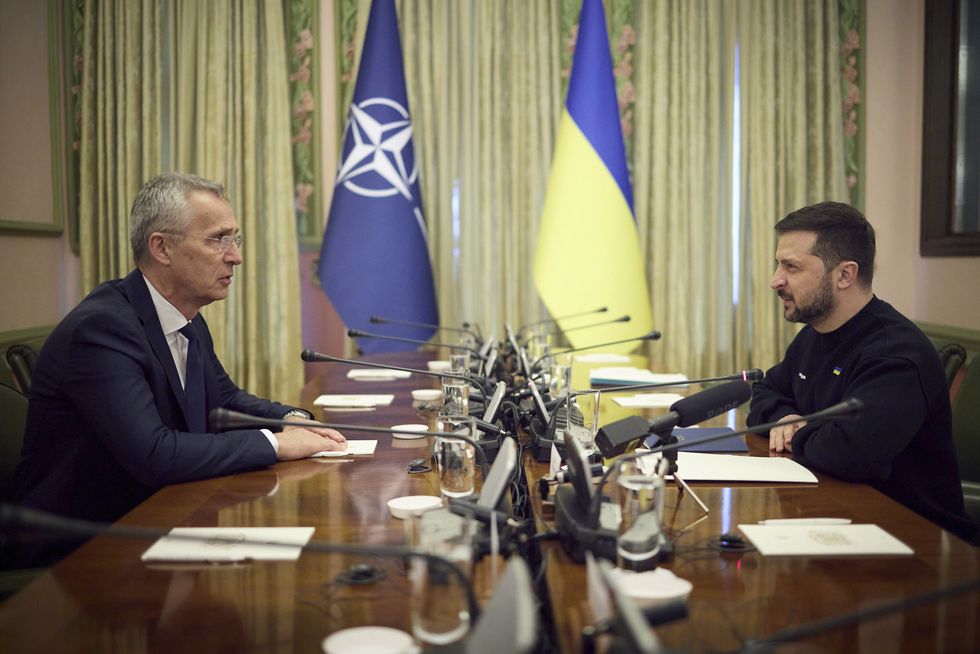 Photo of ​Ukrainian President Volodymyr Zelenskyy hosts a face-to-face bilateral meeting with NATO Secretary General Jens Stoltenberg at the Mariinsky Palace, April 20, 2023 in Kyiv, Ukraine.