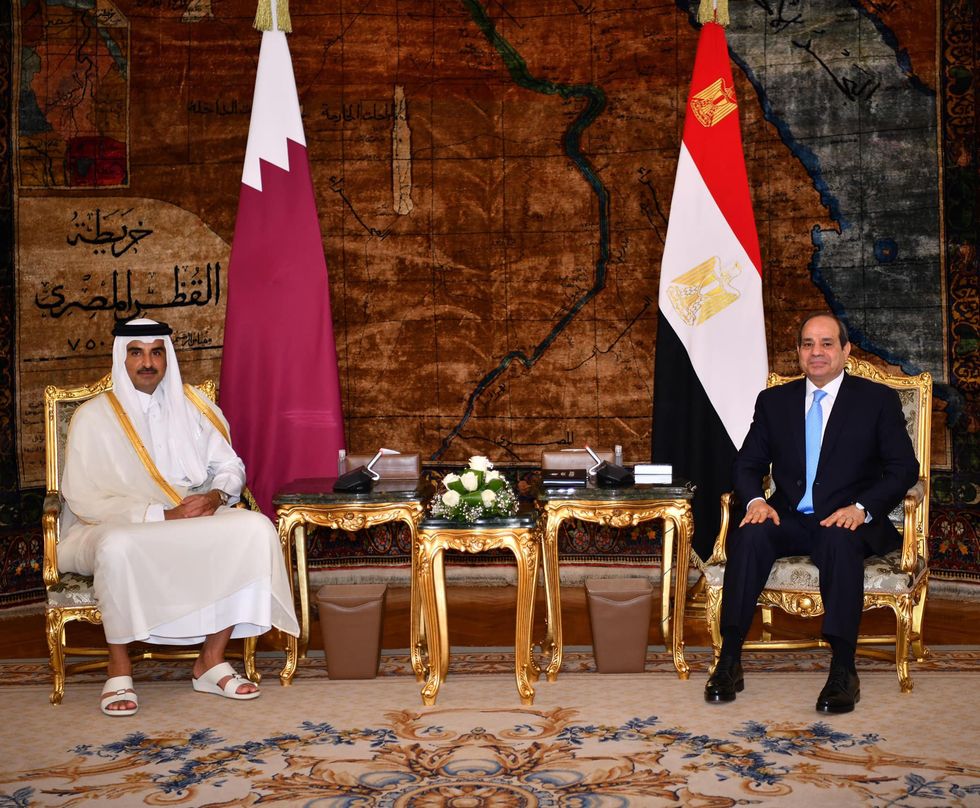 Photo of Egyptian President Abdel Fattah al-Sisi and Emir of Qatar Sheikh Tamim bin Hamad al-Thani back in 2022