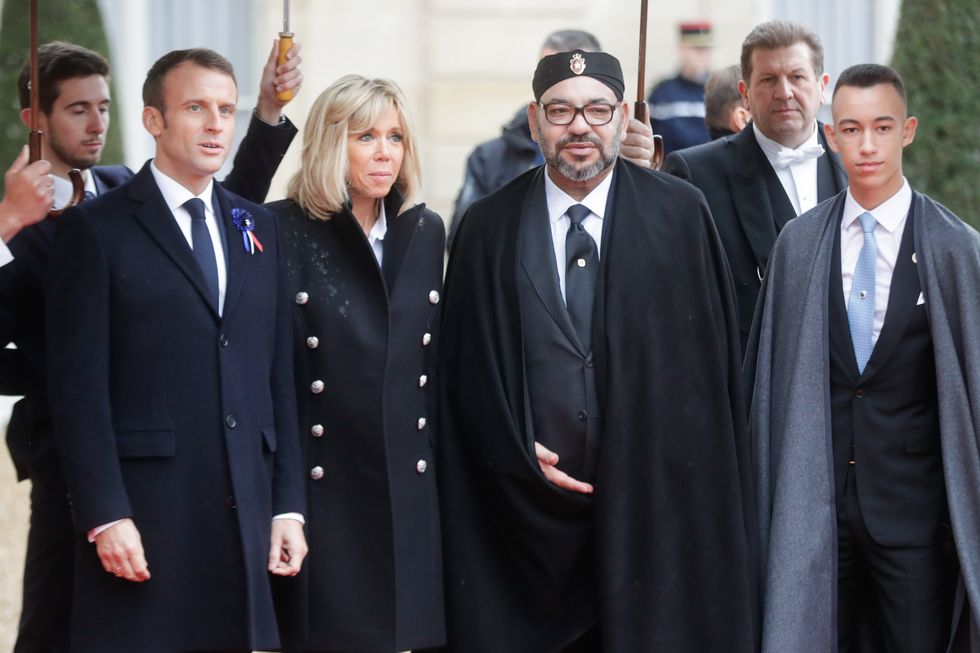photo of Emmanuel and Brigitte Macron, King Mohammed VI of Morocco and his son, Crown Prince Moulay Hassan