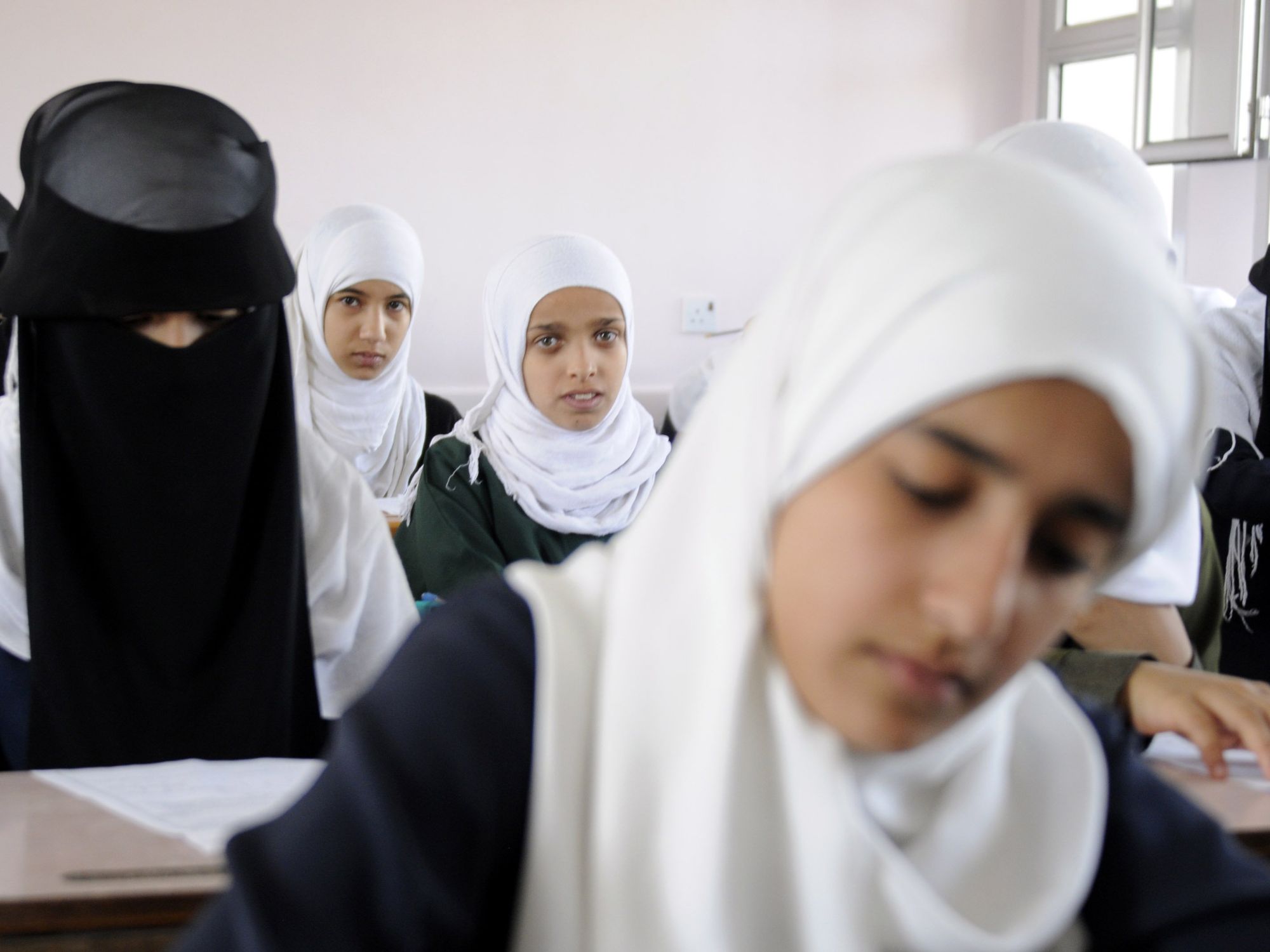 Photo of female students at a school in Sanaa, Yemen