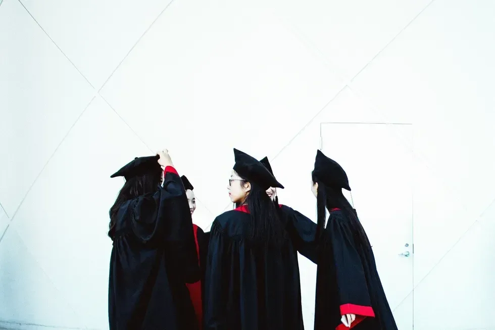 Photo of five girls graduating in Seoul, South Korea