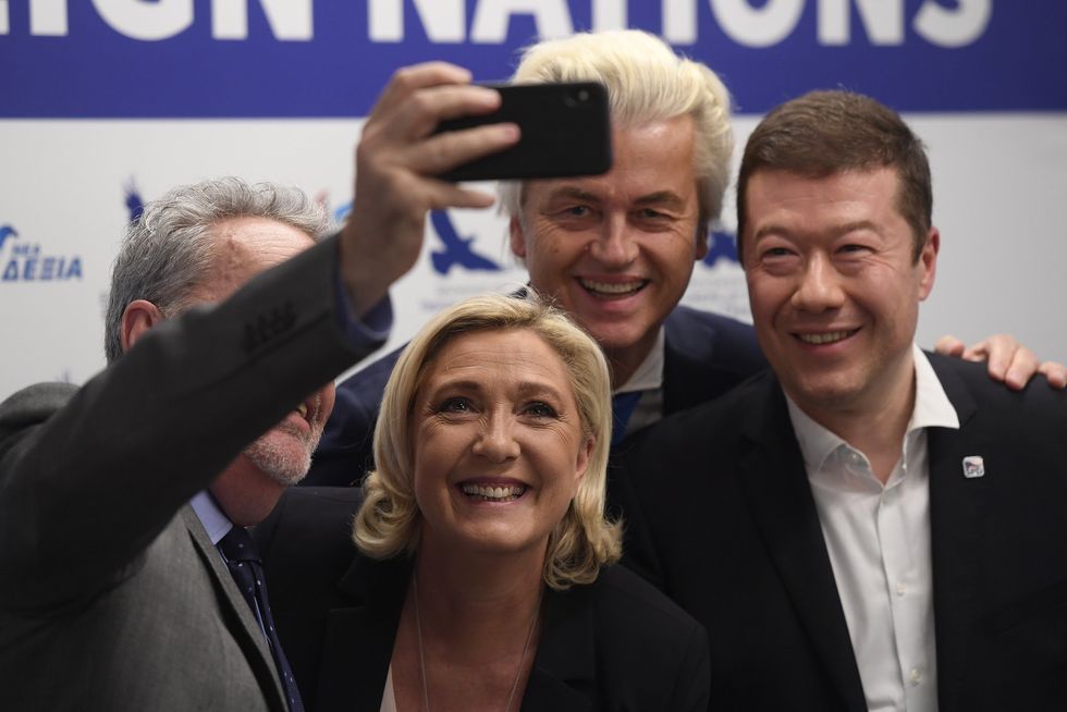 Photo of Gerolf Annemans, Marine Le Pen, Geert Wilders and Tomio Okamura